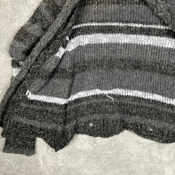 Free People Cardigan Sweater Womens M Wool Blend Chunky Knit Dark Grey Striped - Picture 4 of 11